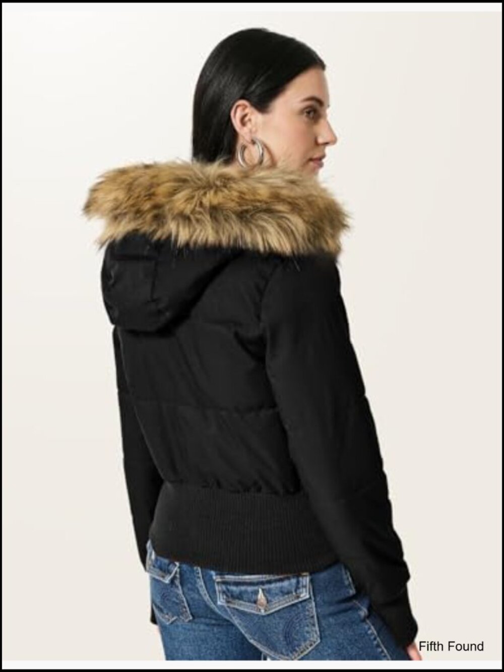 Cropped Puffer Jacket Winter Quilted Faux Fur Hood Bomber Coat - Picture 7 of 7